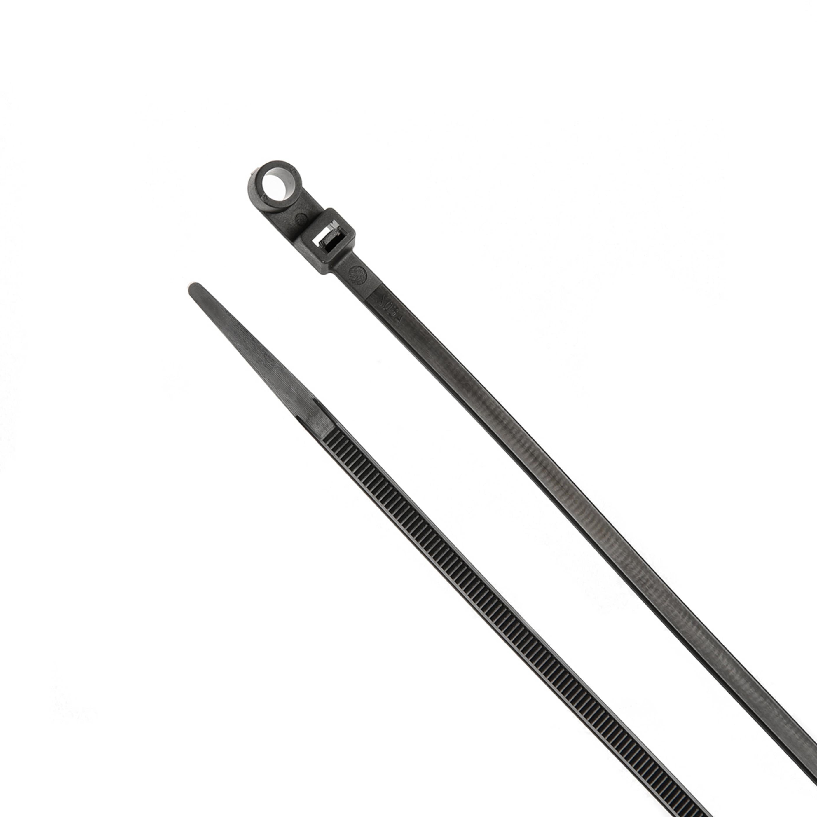 8-inch UV Resistant Black Screw Mount Zip Tie, 50-lb Tensile Strength, UL 21 Listed, 100-Pack