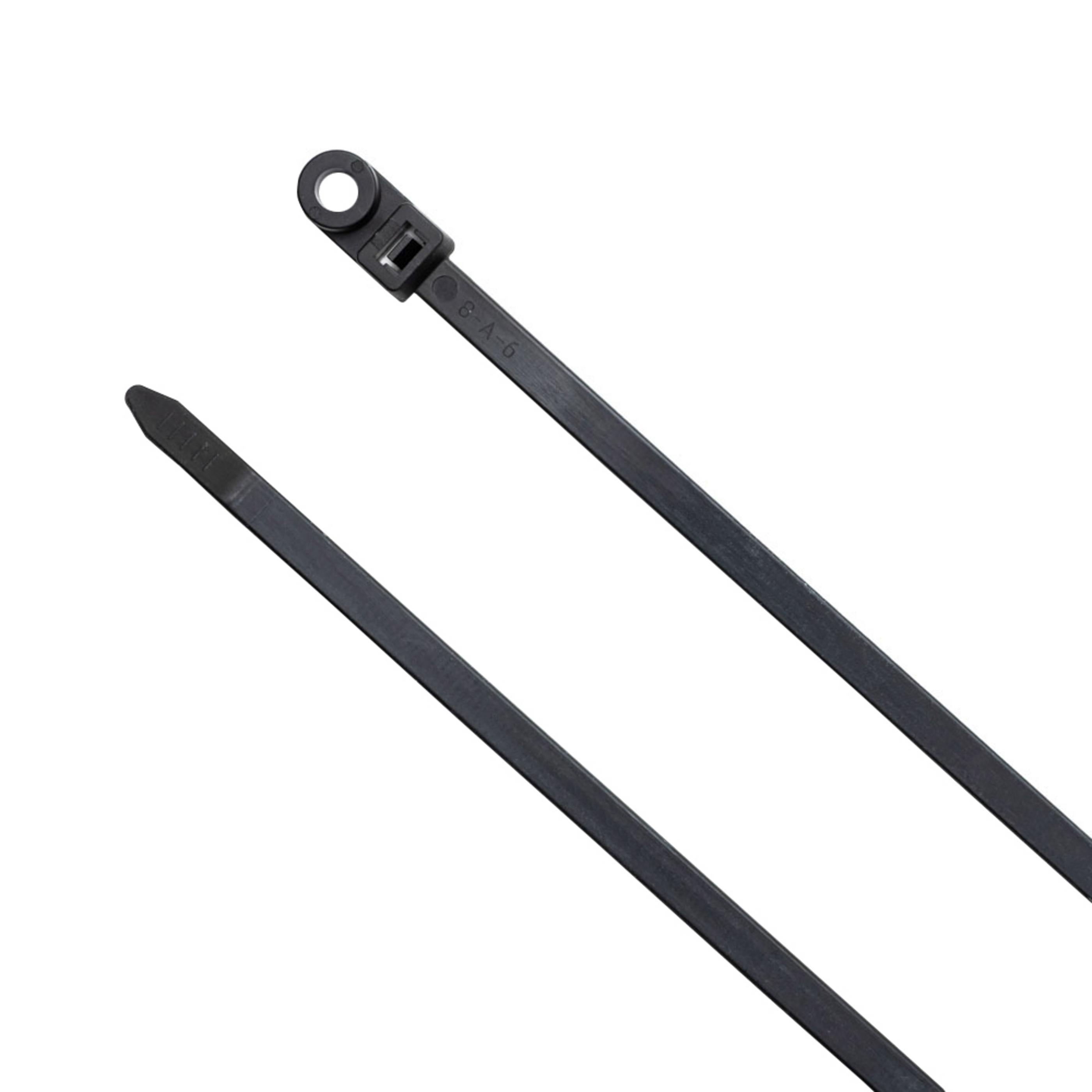 12-inch UV Resistant Black Screw Mount Zip Tie, 120-lb Tensile Strength, UL 21S Listed, 100-Pack