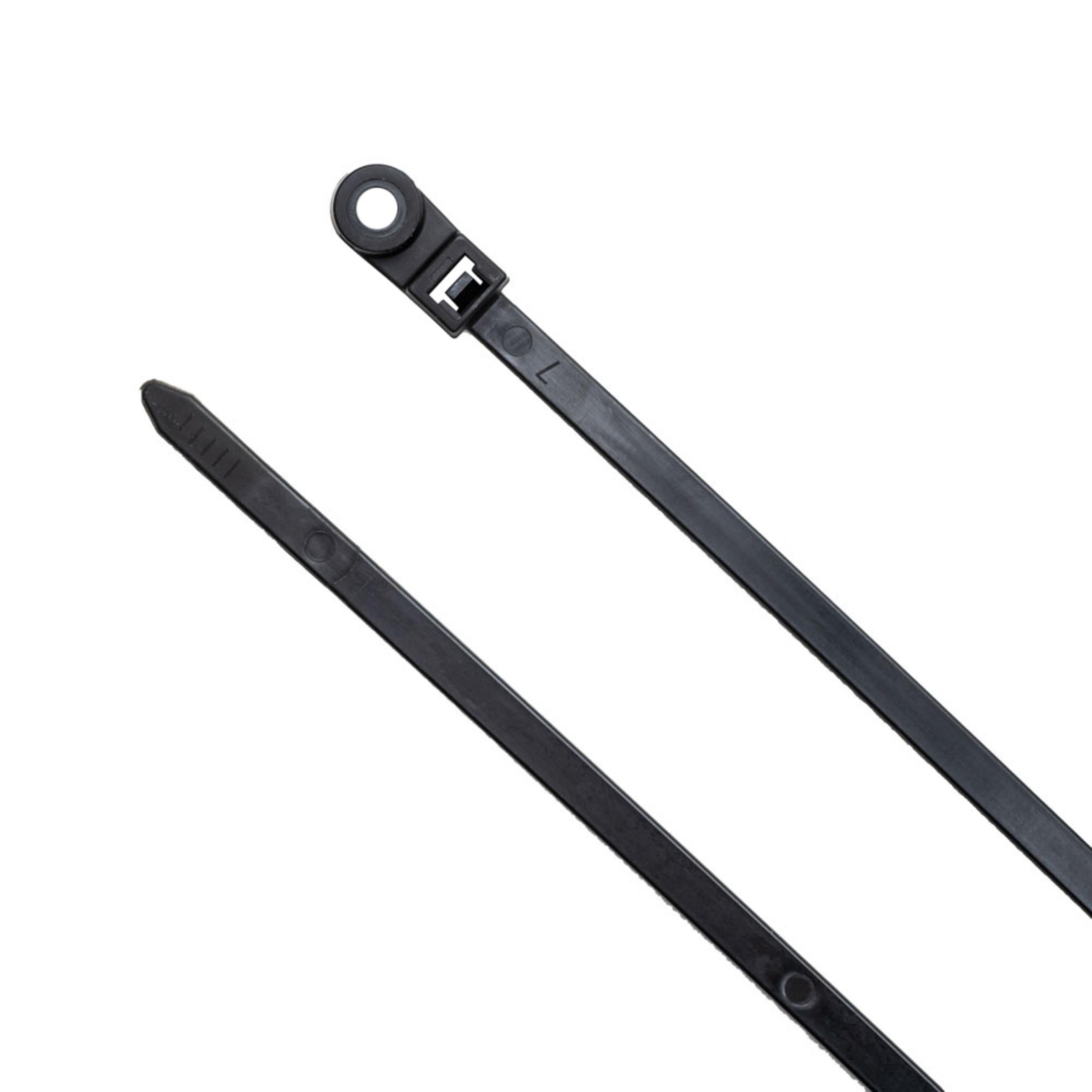 15-inch UV Resistant Black Screw Mount Zip Tie, 120-lb Tensile Strength, UL 21 Listed, 100-Pack