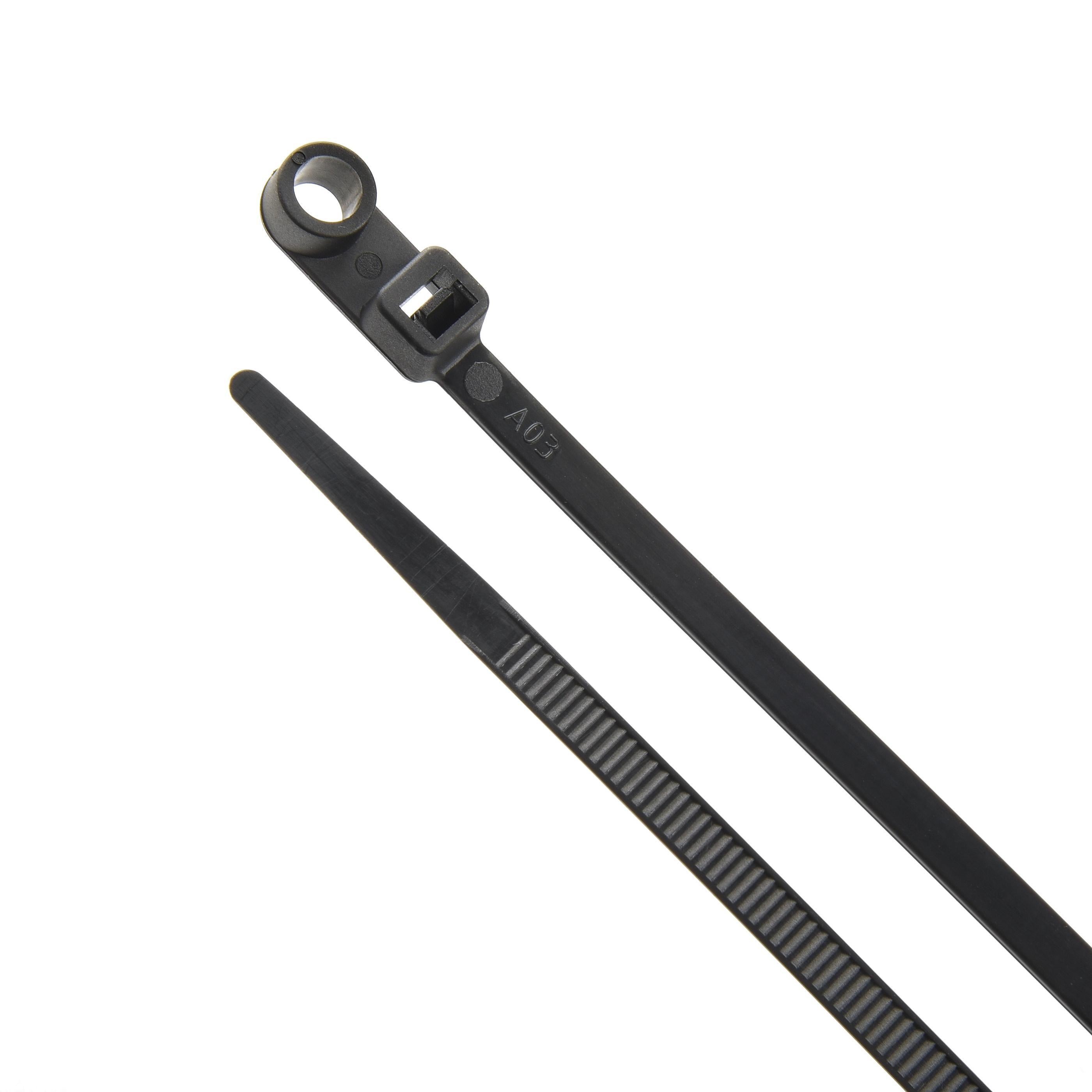 6.3-inch UV Resistant Black Screw Mount Zip Tie, 50-lb Tensile Strength, UL 21 Listed, 100-Pack