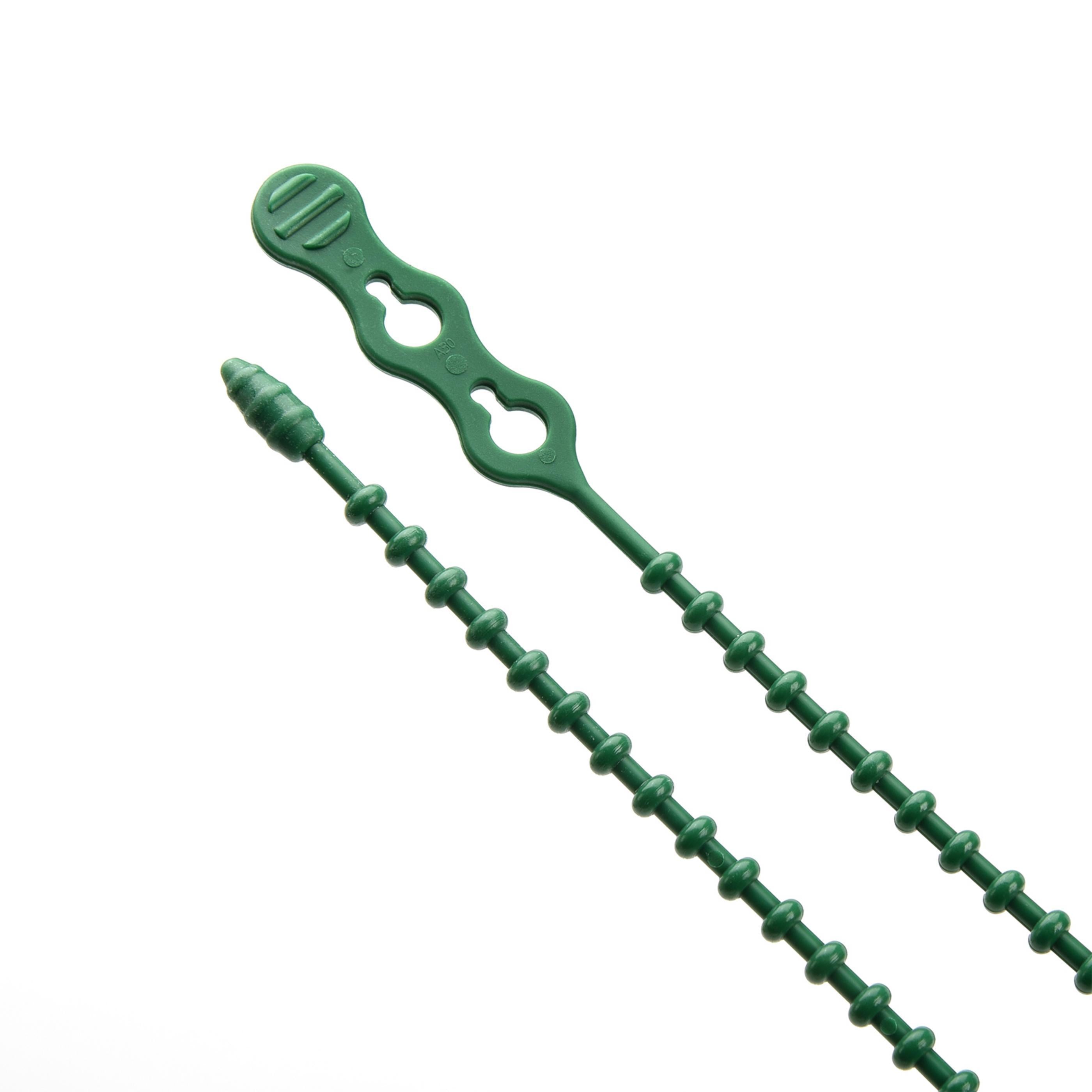 8-inch Green Double Loop Beaded Zip Tie, 50-lb Tensile Strength, 15-Pack