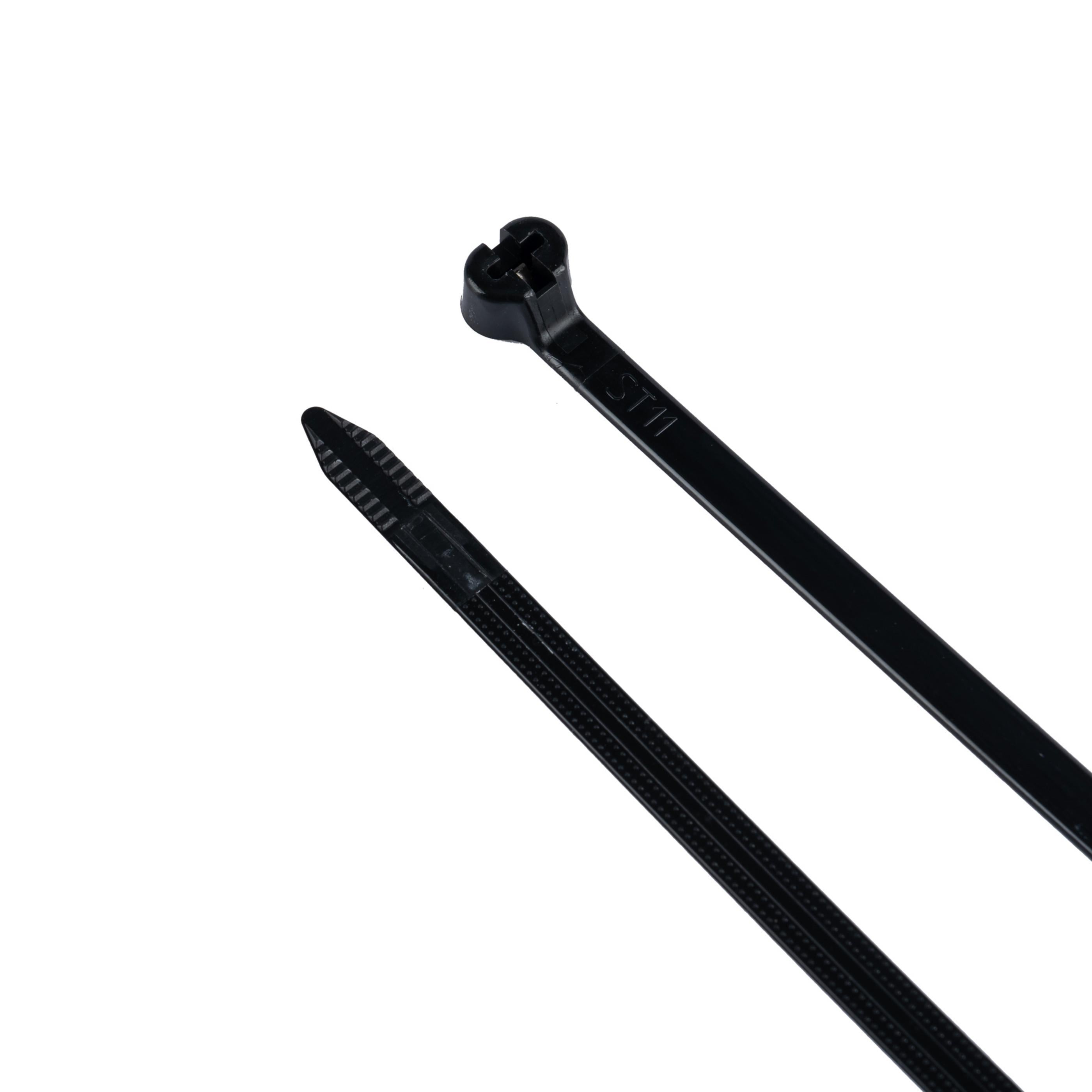 11.8-inch UV Resistant Black Steel Tooth Zip Tie, 120-lb Tensile Strength, UL 21S Listed, 100-Pack