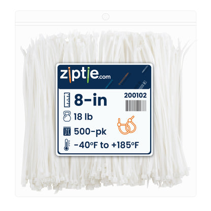 8-inch Natural Multi-Purpose Zip Tie, 18-lb Tensile Strength, UL 21 Listed, 500-Pack