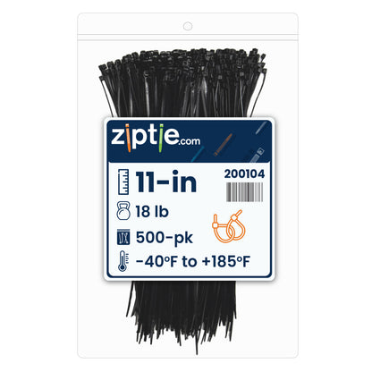 11-inch Black Multi-Purpose Zip Tie, 18-lb Tensile Strength, UL 21 Listed, 500-Pack