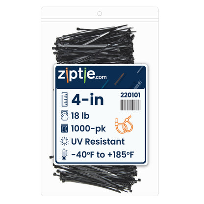 4-inch UV Resistant Black Multi-Purpose Zip Tie, 18-lb Tensile Strength, UL 21 Listed, 1,000-Pack