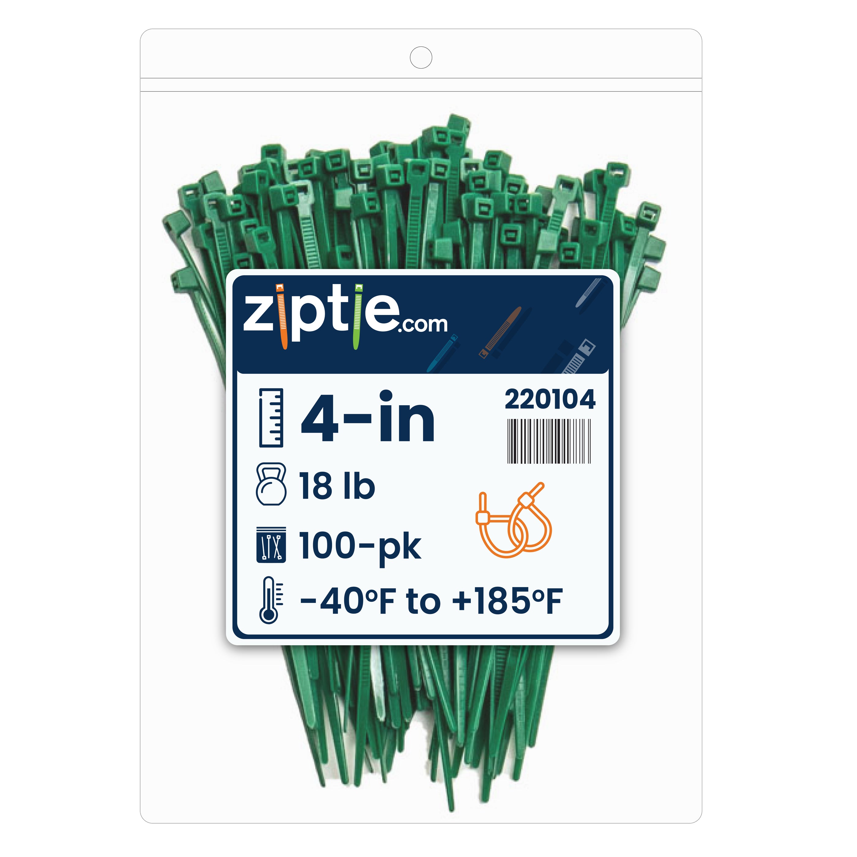 4-inch Dark Green Multi-Purpose Zip Tie, 18-lb Tensile Strength
