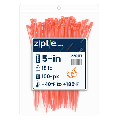 5-inch Fluorescent Pink Multi-Purpose Zip Tie, 18-lb Tensile Strength, UL 21 Listed, 100-Pack