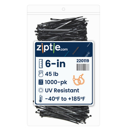 6-inch UV Resistant Black Multi-Purpose Zip Tie, 45-lb Tensile Strength, UL 21 Listed, 1,000-Pack