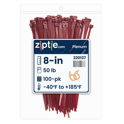 8-inch Plenum Multi-Purpose Zip Tie, 50-lb Tensile Strength, UL 21S Listed, 100-Pack