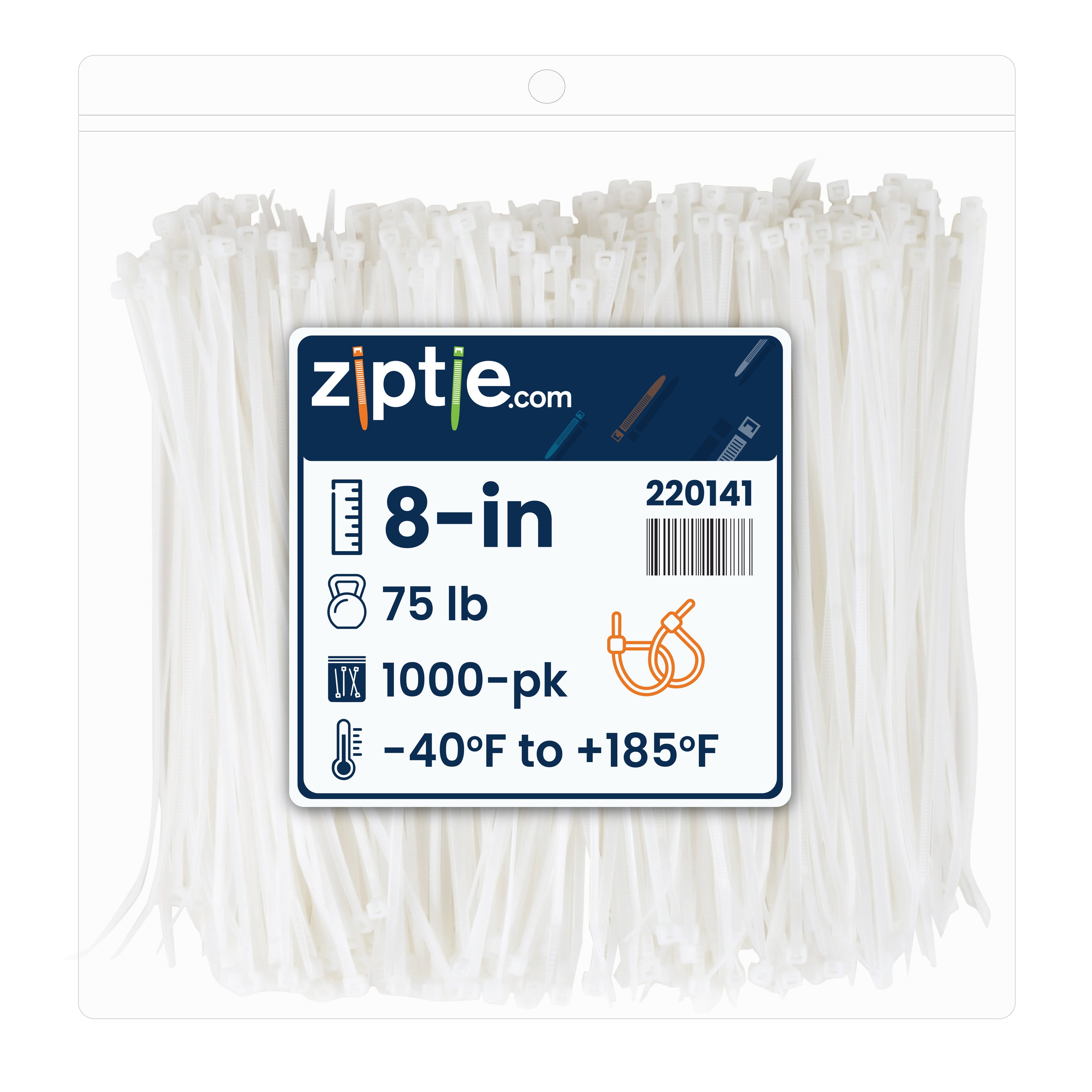 8-inch Natural Multi-Purpose Zip Tie, 75-lb Tensile Strength, UL