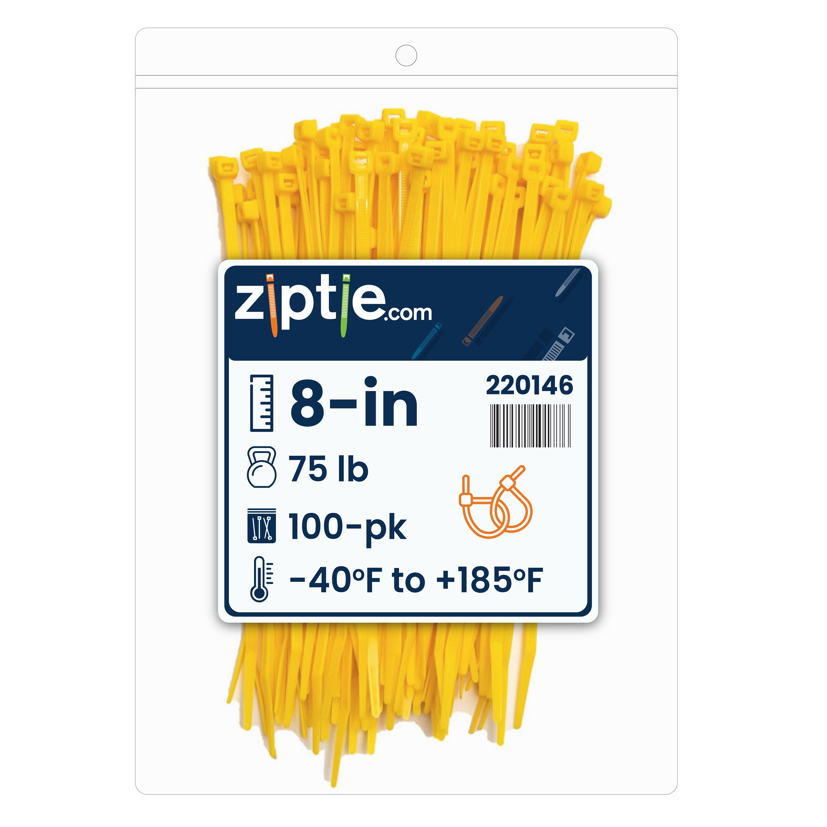 8-inch Hi-Vis Yellow Multi-Purpose Zip Tie, 75-lb Tensile Strength