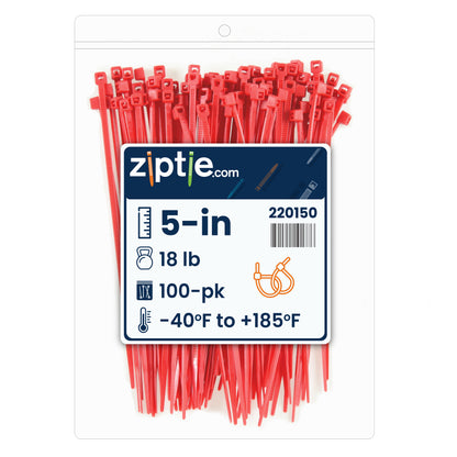 5-inch Red Multi-Purpose Zip Tie, 18-lb Tensile Strength, UL 21 Listed, 100-Pack