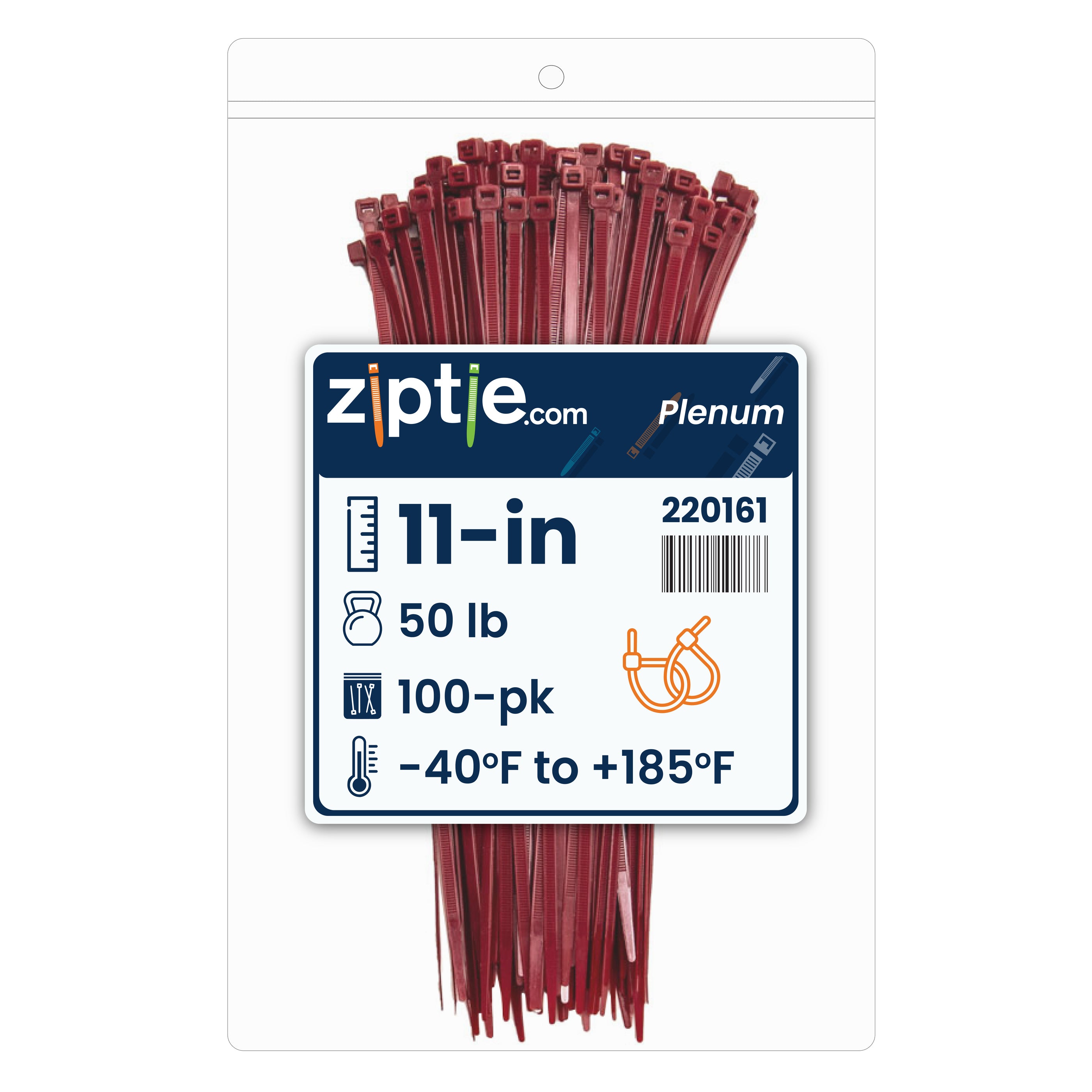 11-inch Plenum Multi-Purpose Zip Tie, 50-lb Tensile Strength, UL 21S Listed, 100-Pack
