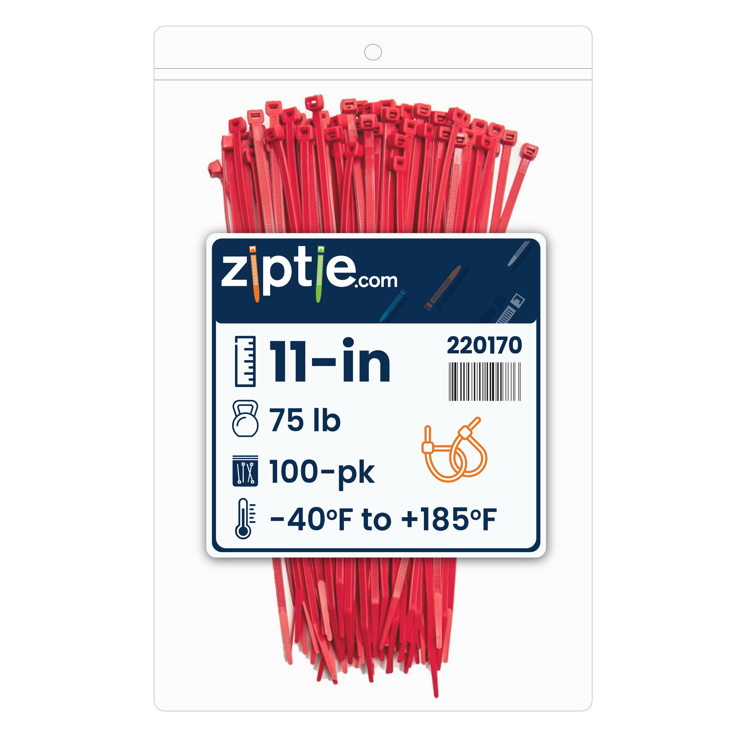 ◯TAYU 11-inch Red Multi-Purpose Zip Tie, 75-lb Tensile Strength, UL 21S