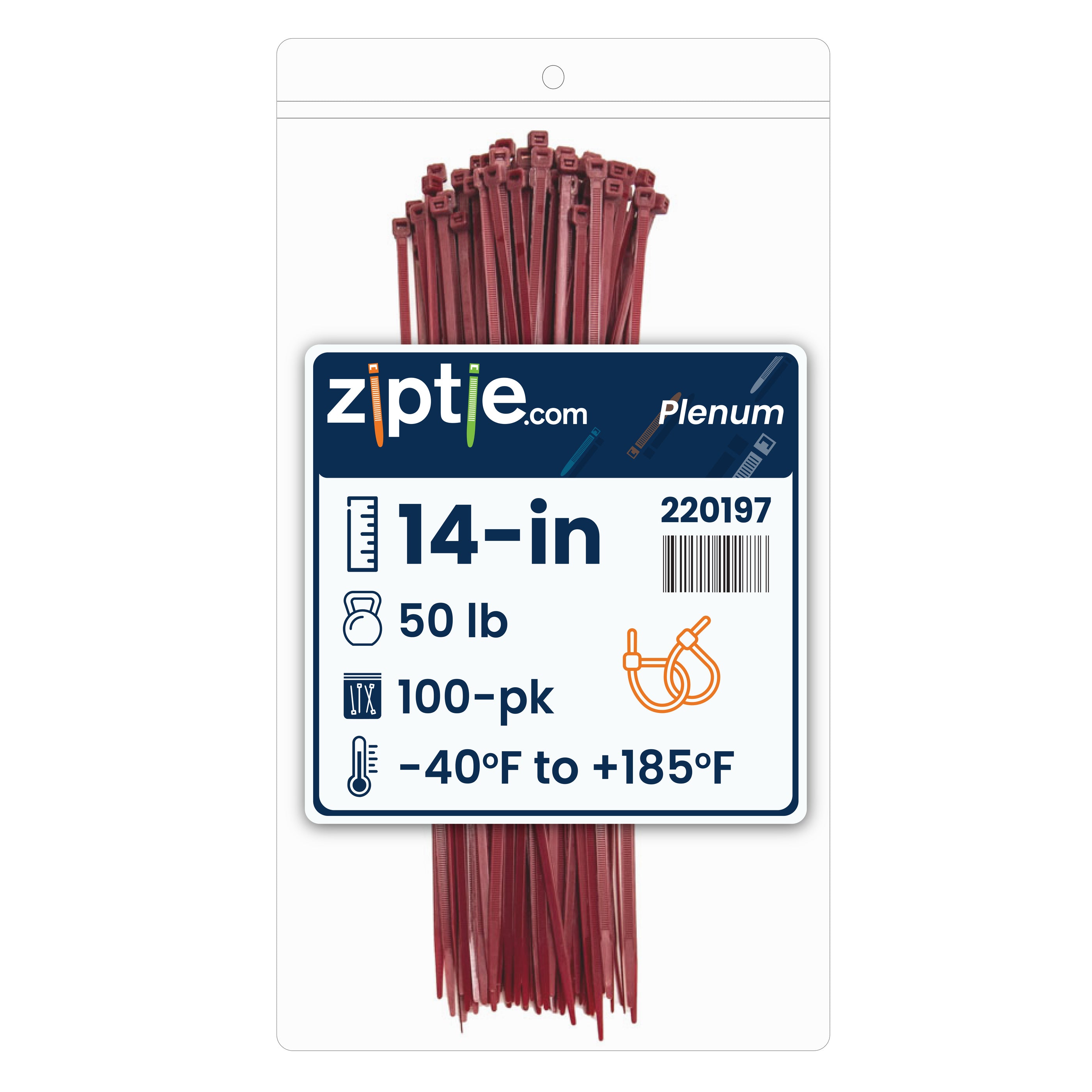 14-inch Plenum Multi-Purpose Zip Tie, 50-lb Tensile Strength, UL 21S Listed, 100-Pack