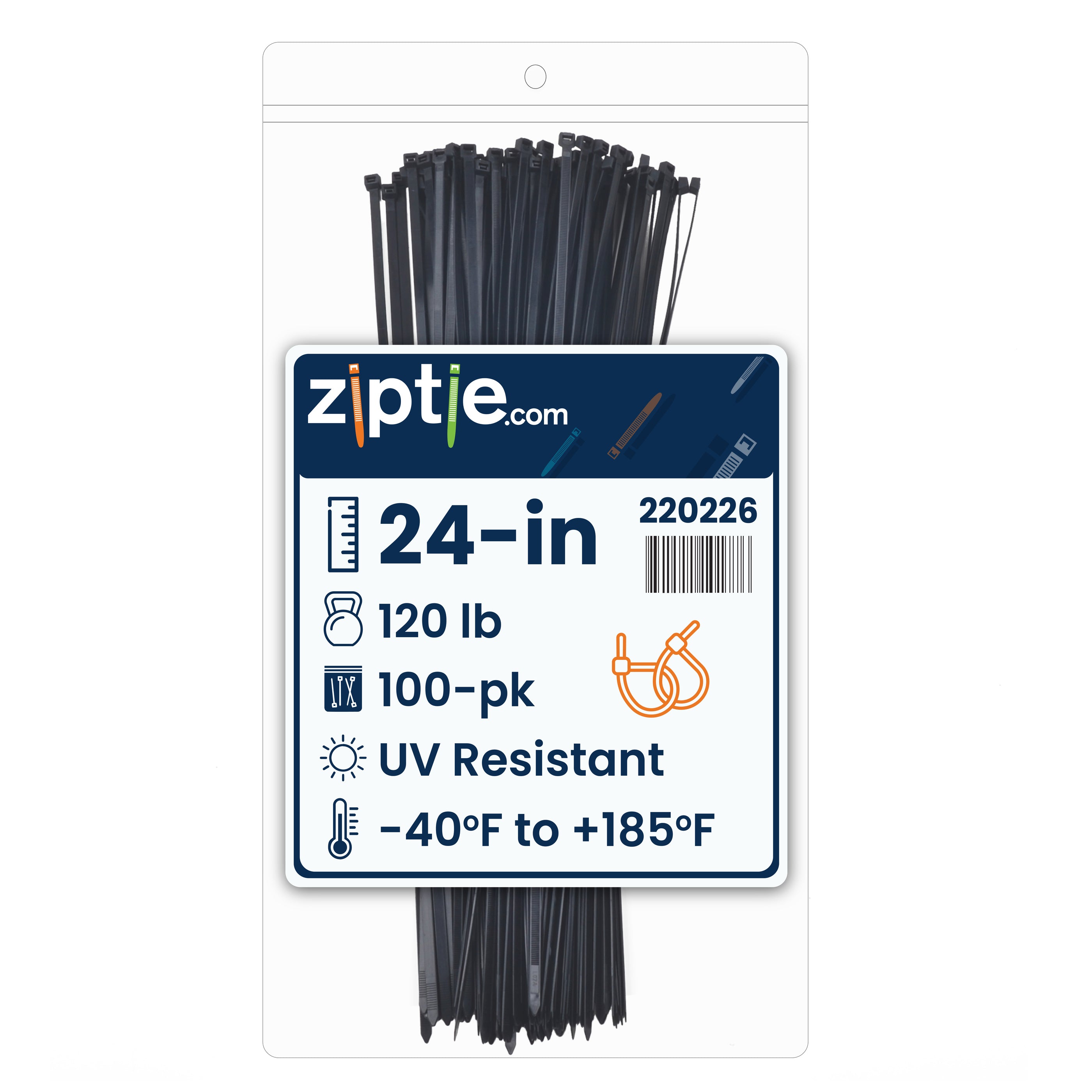 tie様 24-inch UV Resistant Black Multi-Purpose Zip Tie, 120-lb Tensile