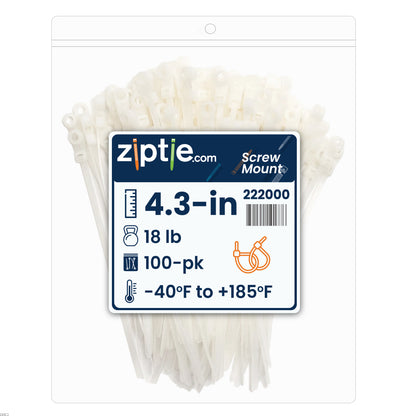 4.3-inch Natural Screw Mount Zip Tie, 18-lb Tensile Strength, 100-Pack