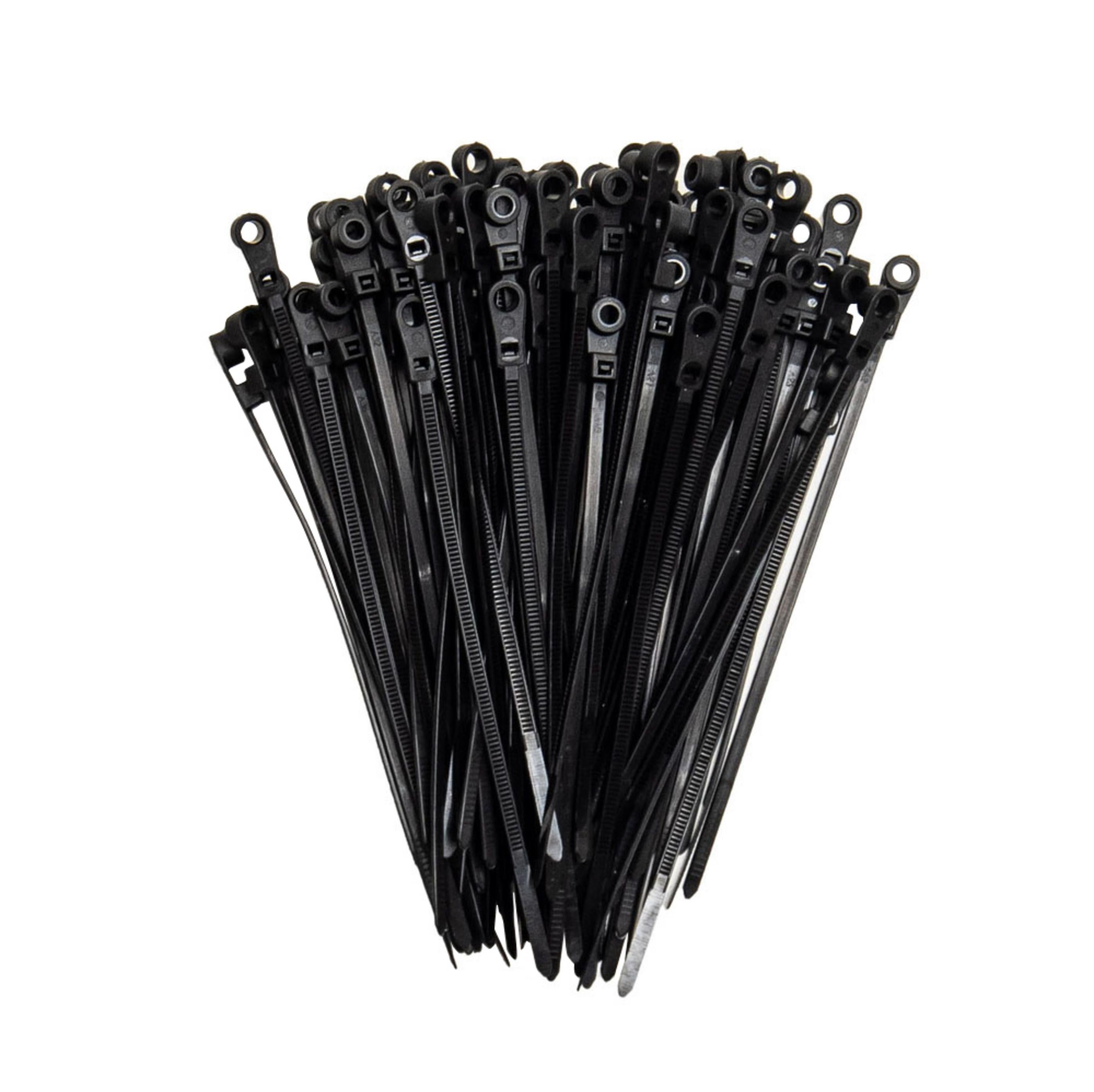 4.3-inch UV Resistant Black Screw Mount Zip Tie, 18-lb Tensile Strength, 100-Pack