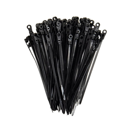 4.3-inch UV Resistant Black Screw Mount Zip Tie, 18-lb Tensile Strength, 100-Pack