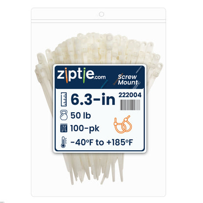 6.3-inch Natural Screw Mount Zip Tie, 50-lb Tensile Strength, UL 21 Listed, 100-Pack