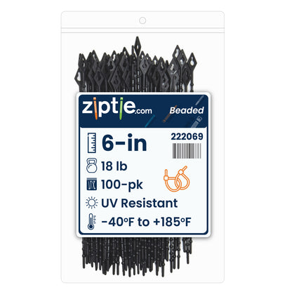 6-inch UV Resistant Black Beaded Zip Tie, 18-lb Tensile Strength, 100-Pack