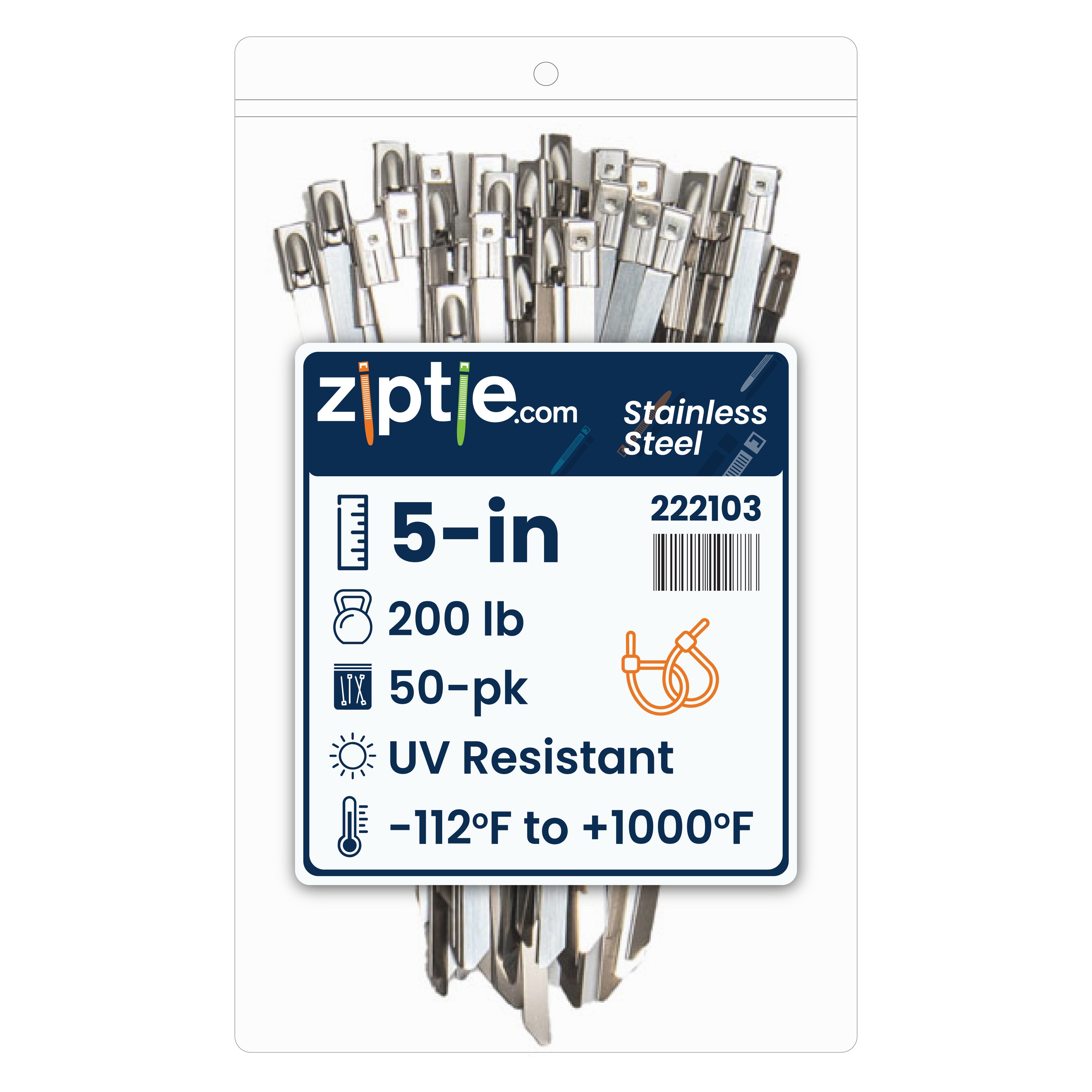 ゆぴ 5-inch UV Resistant Stainless Steel Zip Tie, 200-lb Tensile