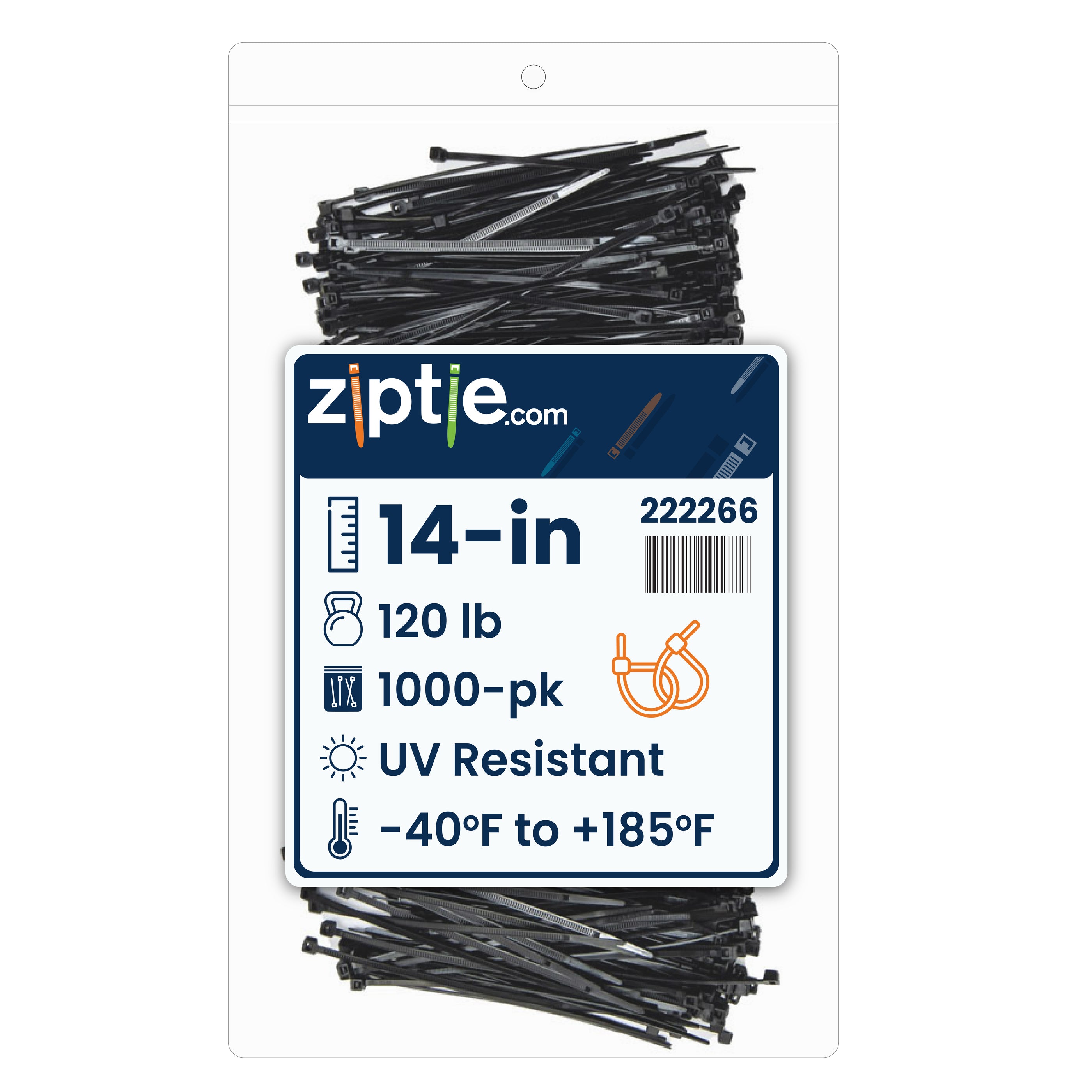 14-inch UV Resistant Black Multi-Purpose Zip Tie, 120-lb Tensile