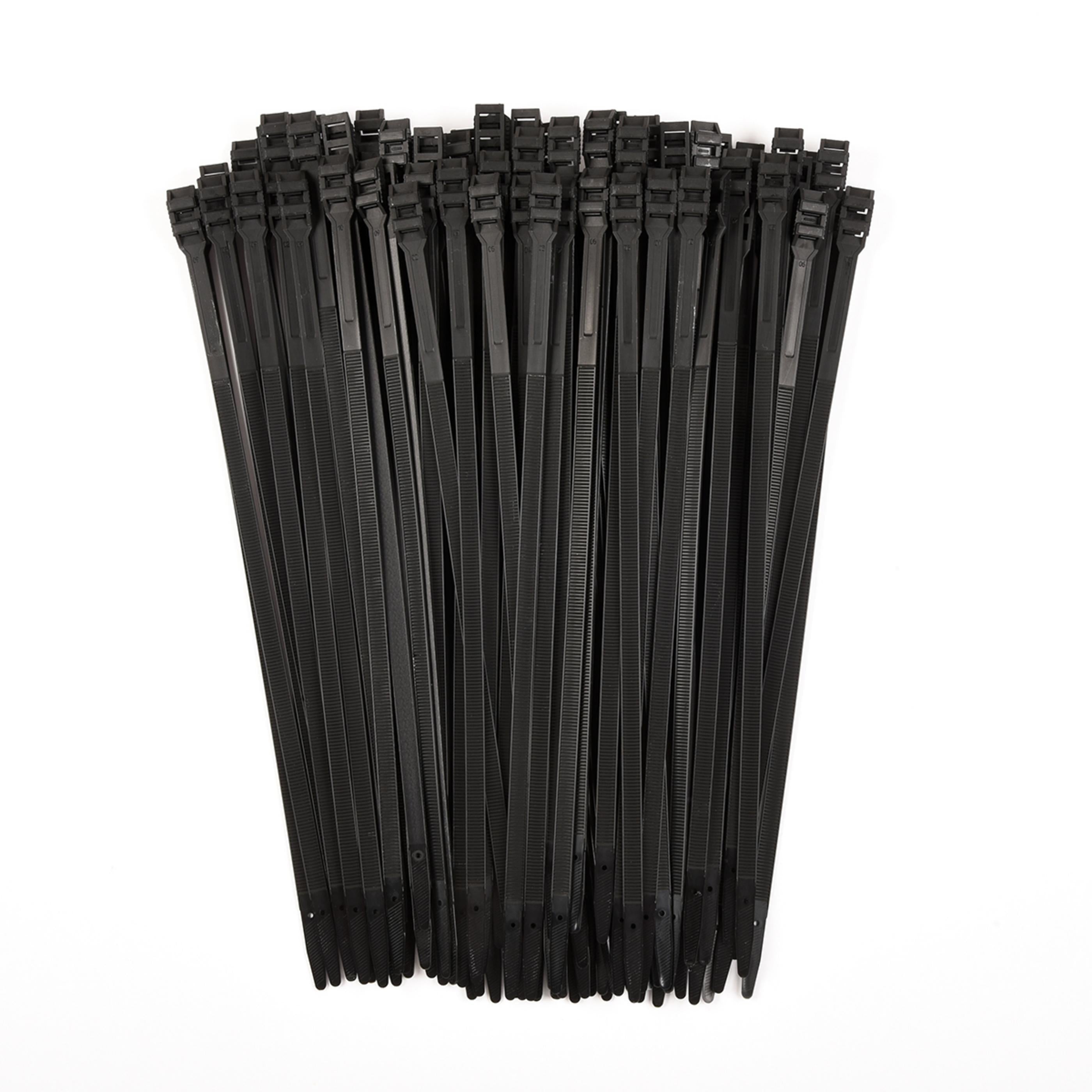 14-inch UV Resistant Black Low Profile Zip Tie, 120-lb Tensile Strength, 100-Pack