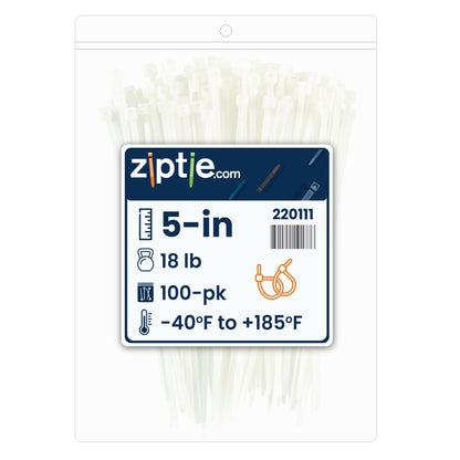 5-inch Natural Multi-Purpose Zip Tie, 18-lb Tensile Strength, 100-Pack