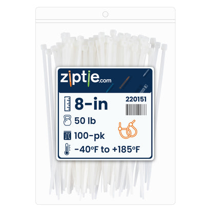 8-inch Natural Multi-Purpose Zip Tie, 50-lb Tensile Strength, UL 21S Listed, 100-Pack