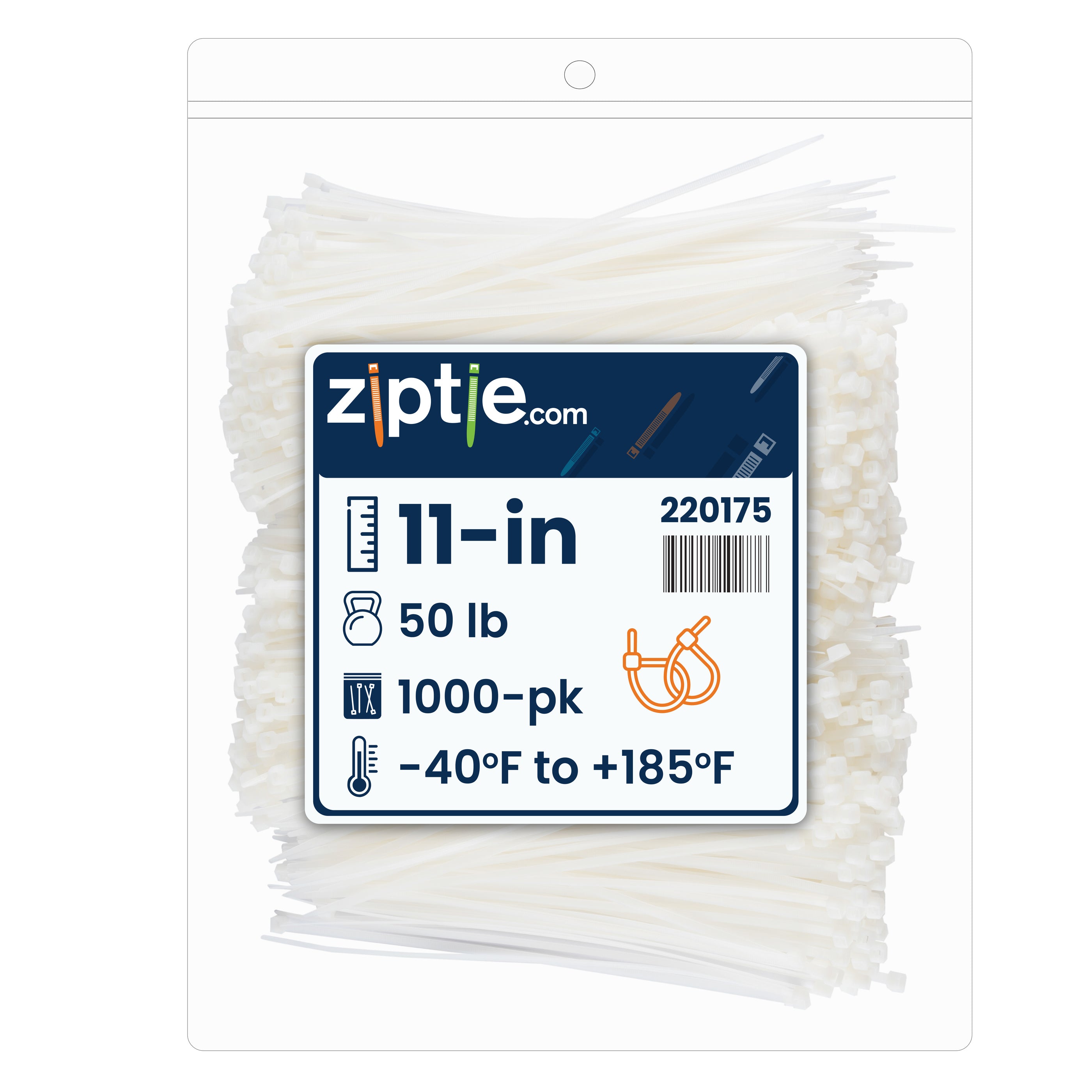 11-inch Natural Multi-Purpose Zip Tie, 50-lb Tensile Strength, UL 21S Listed, 1,000-Pack