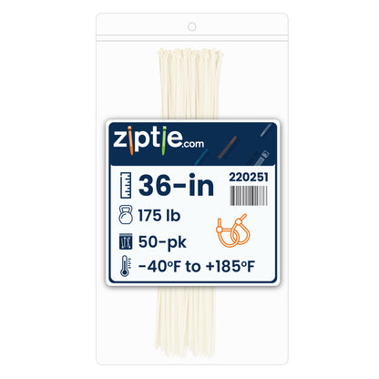 36-inch Natural Multi-Purpose Zip Tie, 175-lb Tensile Strength, UL 21S Listed, 50-Pack