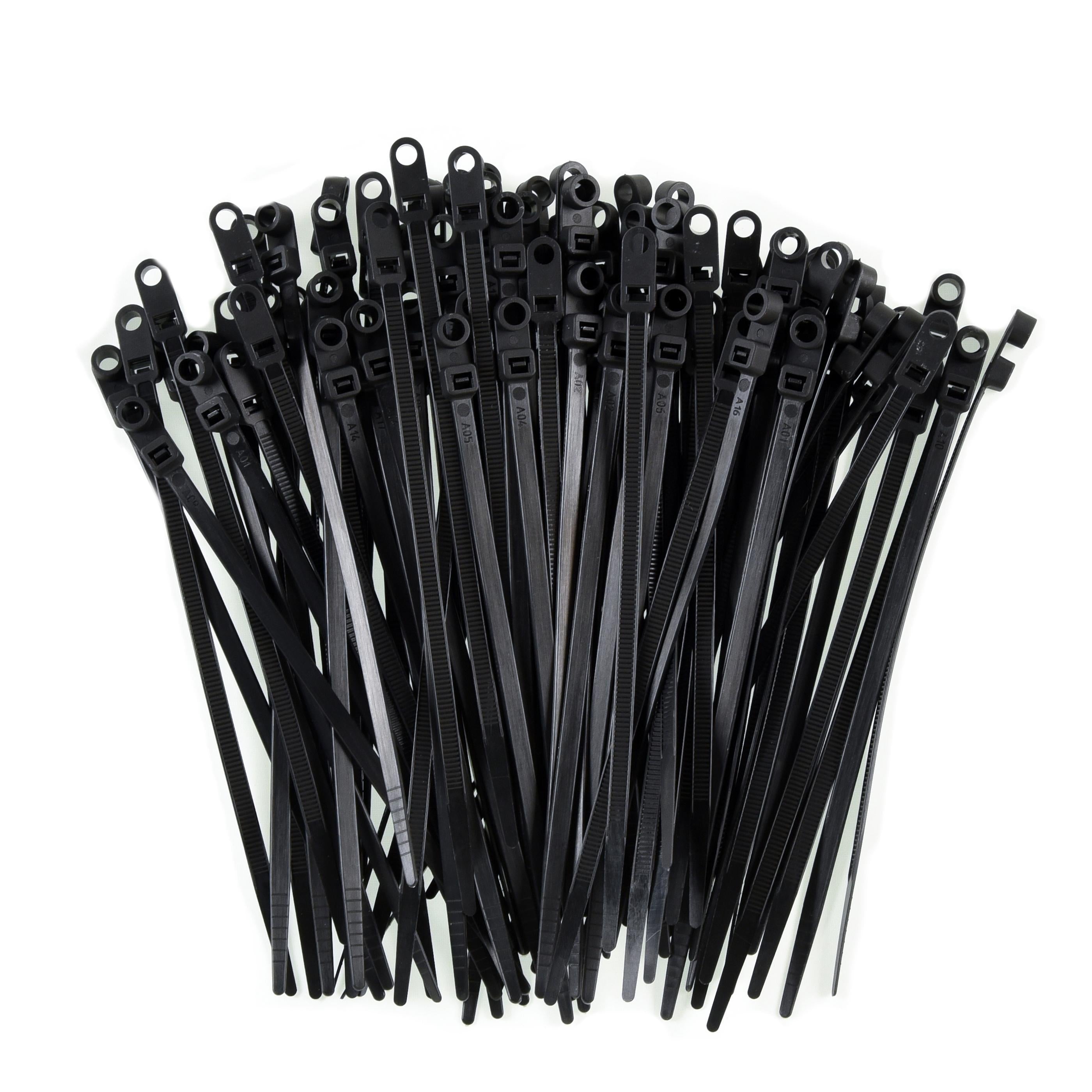 6.3-inch UV Resistant Black Screw Mount Zip Tie, 50-lb Tensile Strength, UL 21 Listed, 100-Pack