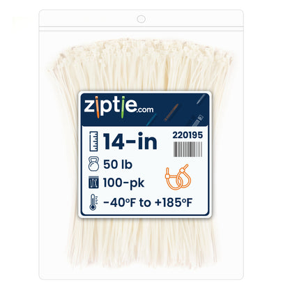 14-inch Natural Multi-Purpose Zip Tie, 50-lb Tensile Strength, UL 21S Listed, 100-Pack