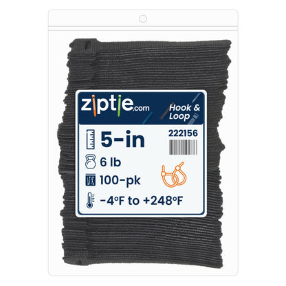 5-inch Black Hook and Loop, 6-lb Tensile Strength, 100-Pack