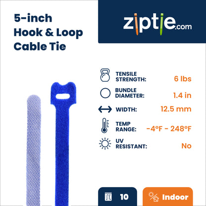 5-inch Blue Hook and Loop, 6-lb Tensile Strength, 10-Pack