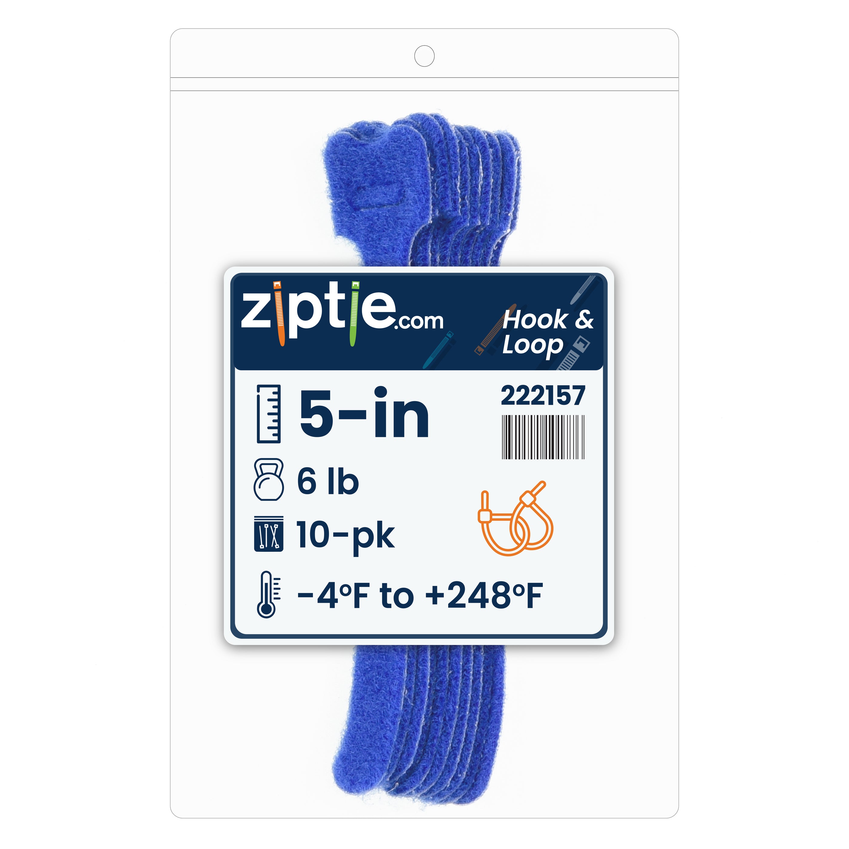 5-inch Blue Hook and Loop, 6-lb Tensile Strength, 10-Pack