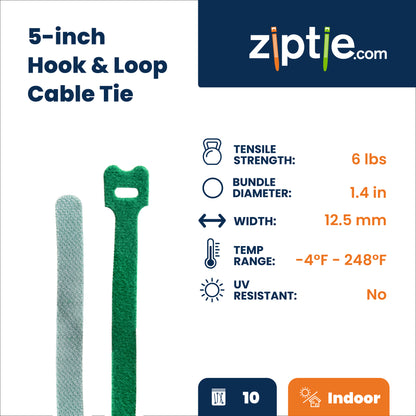 5-inch Green Hook and Loop, 6-lb Tensile Strength, 10-Pack