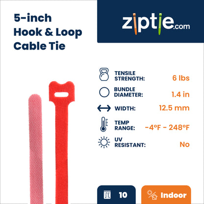 5-inch Red Hook and Loop, 6-lb Tensile Strength, 10-Pack