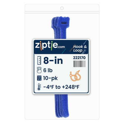 8-inch Blue Hook and Loop, 6-lb Tensile Strength, 10-Pack