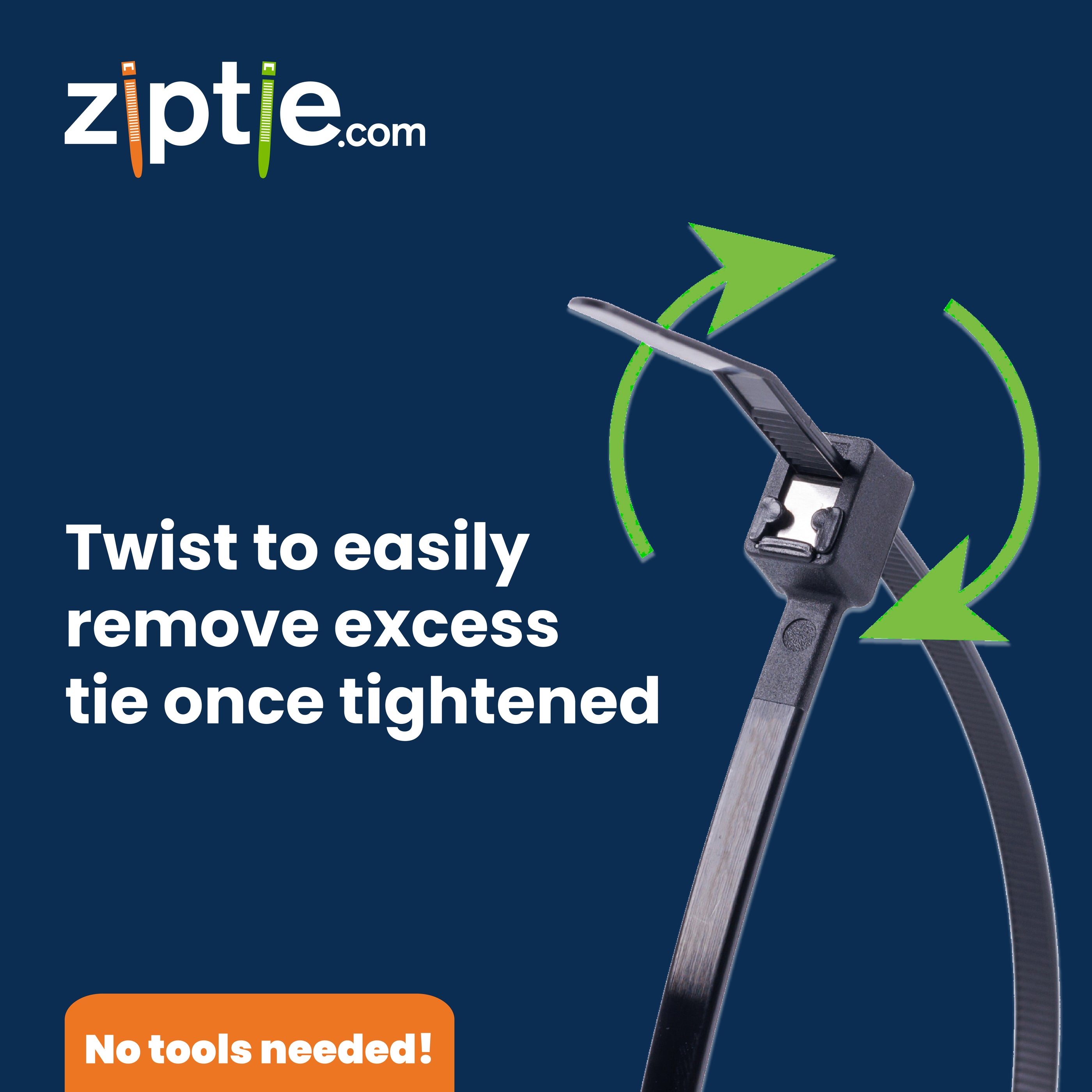 11-inch UV Resistant Black Twist & Cut Zip Tie, 50-lb Tensile