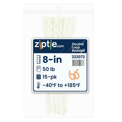 8-inch Natural Double Loop Beaded Zip Tie, 50-lb Tensile Strength, 15-Pack