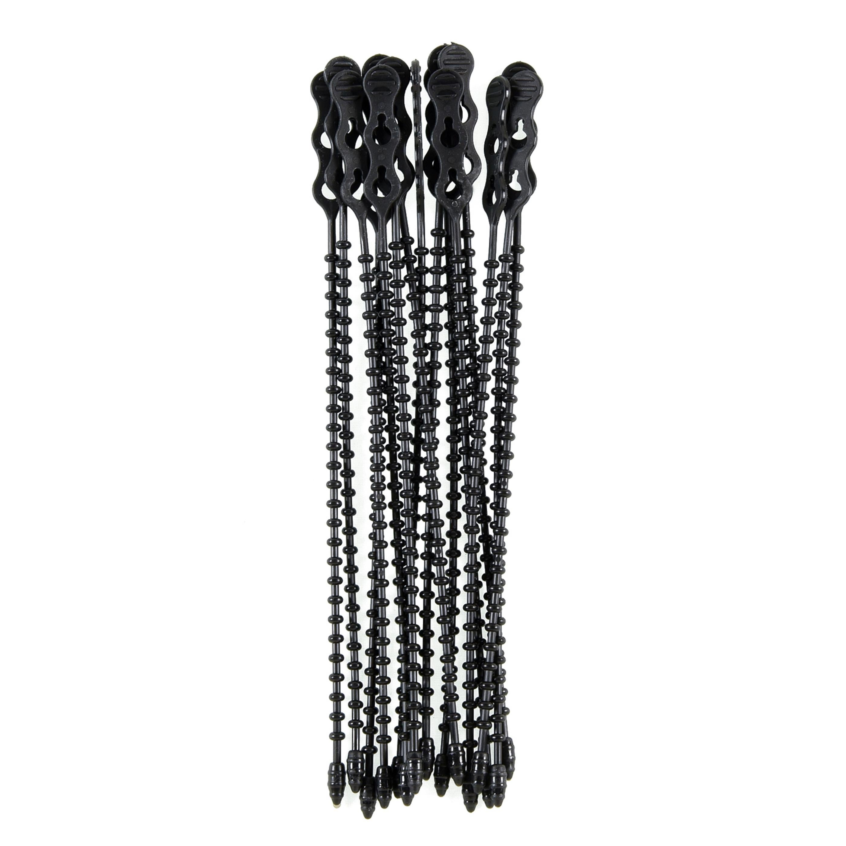 8-inch UV Resistant Black Double Loop Beaded Zip Tie, 50-lb Tensile Strength, 15-Pack