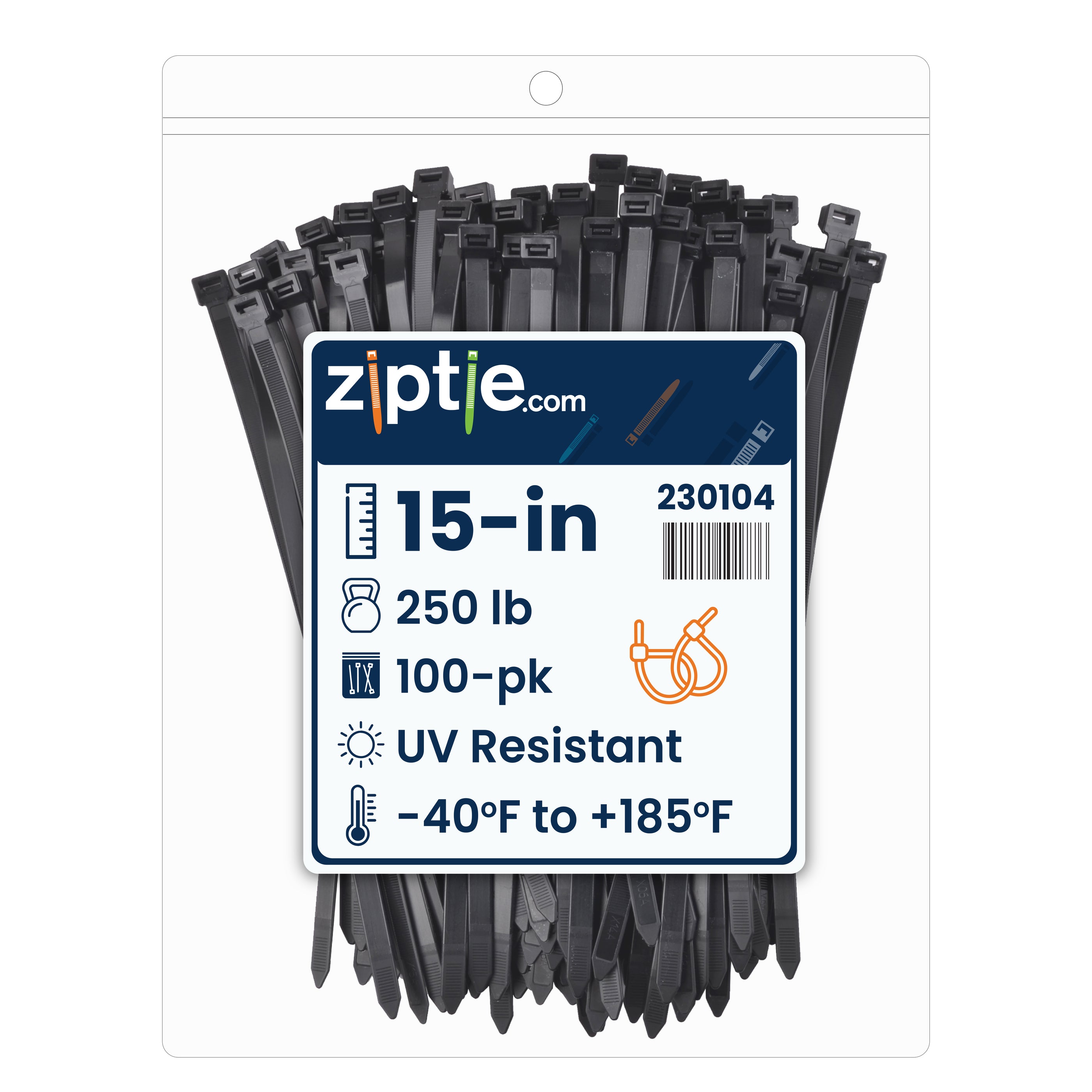 tie様 15-inch UV Resistant Black Multi-Purpose Zip Tie, 250-lb