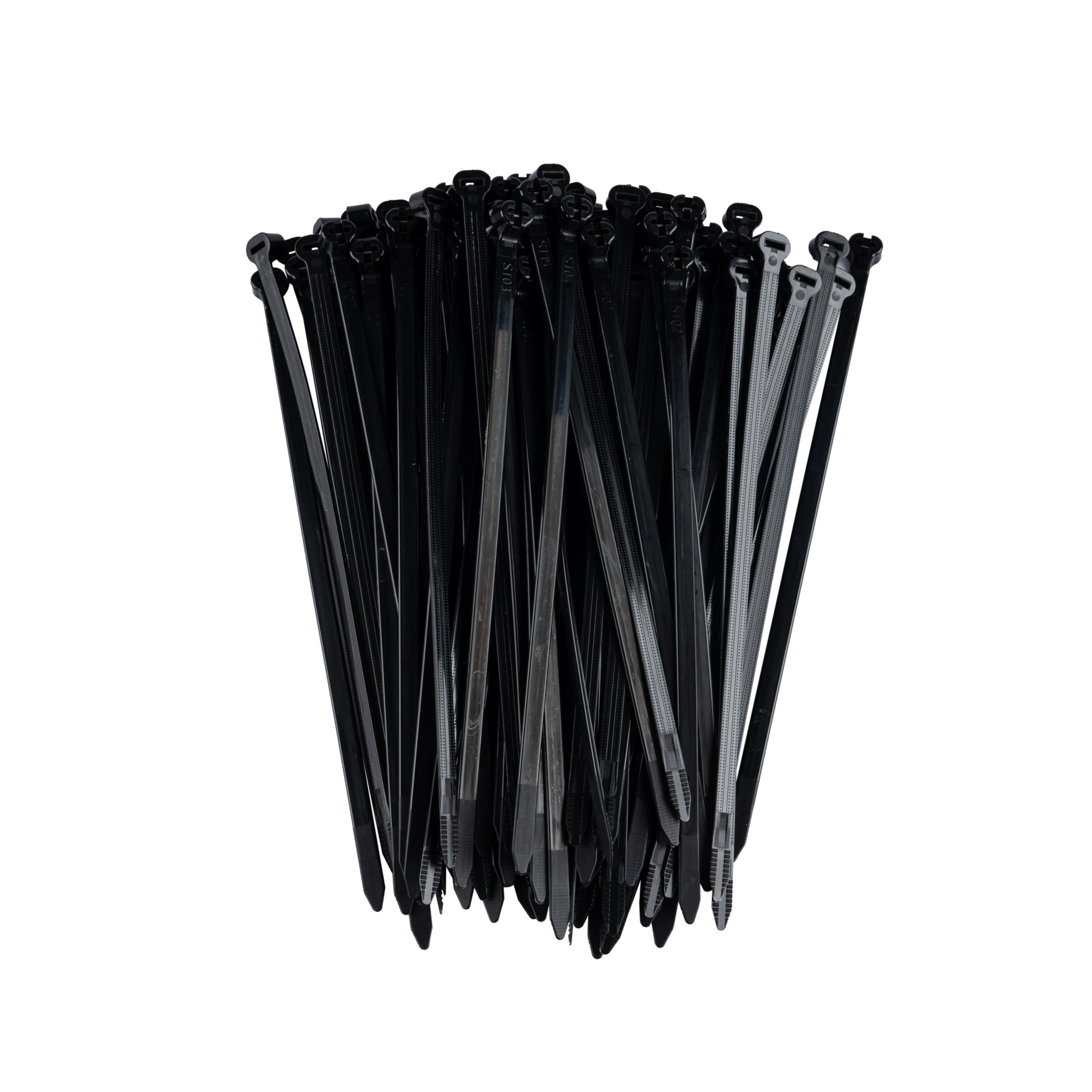 8.6-inch UV Resistant Black Steel Tooth Zip Tie, 120-lb Tensile Strength, UL 21S Listed, 100-Pack