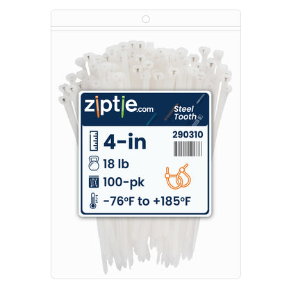 4-inch Natural Steel Tooth Zip Tie, 18-lb Tensile Strength, UL 21 Listed, 100-Pack