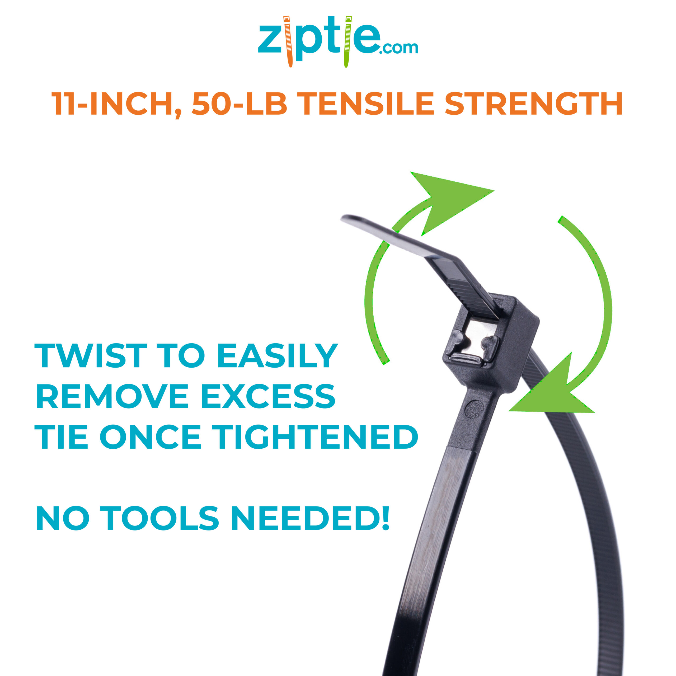 Cable Ties, Zip Ties, 50-Pound Tensile Strength, 11.5-Inch, Black - 450-210